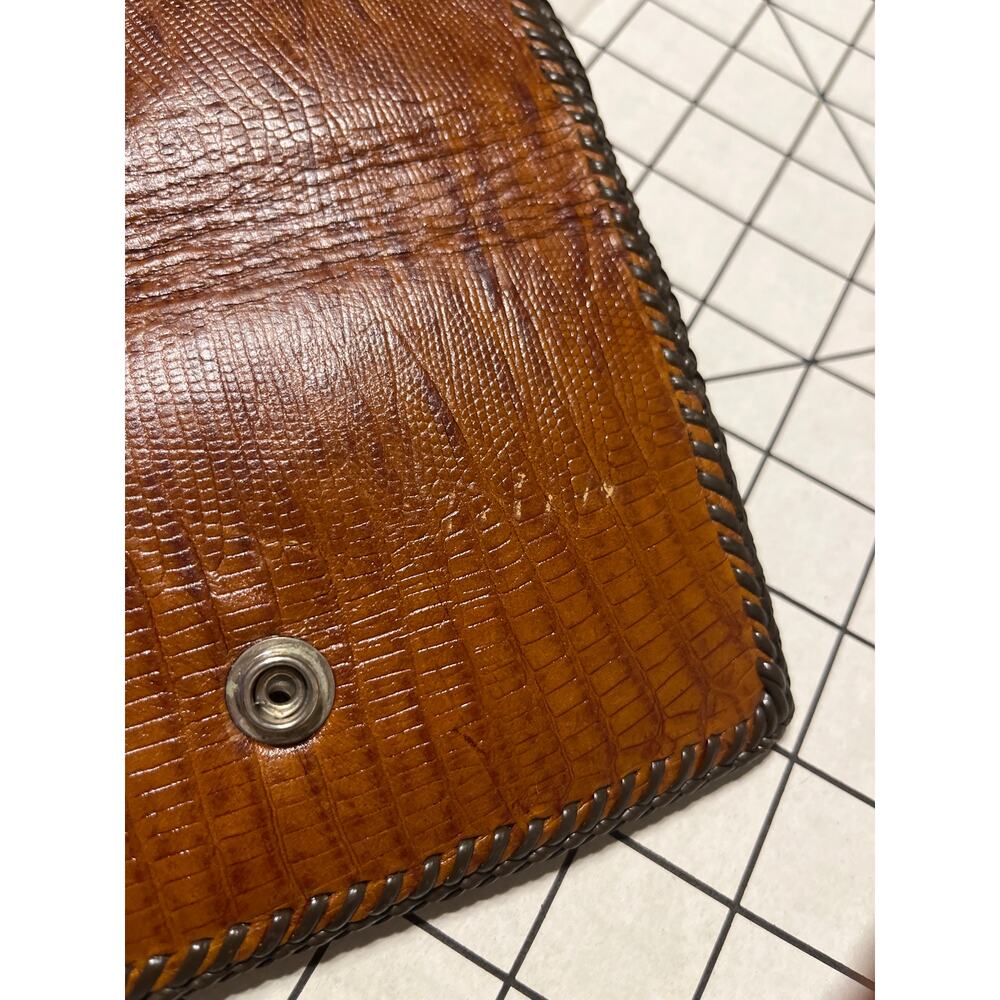 VINTAGE EXOTIC LEATHER MENS BIFOLD WALLET COGNAC - Picture 8 of 9